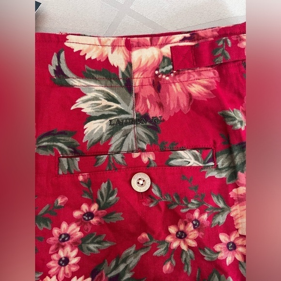 Vintage Lauren Ralph Lauren Red Linen Floral Hawaiian Shorts Size 8 - Picture 4 of 8